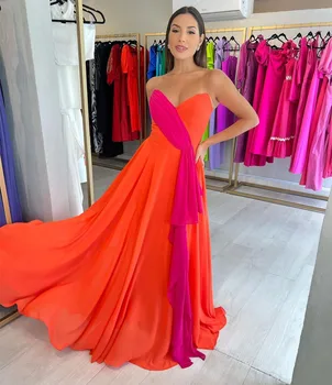 Элегантные длинные оранжевые шифоновые выпускные платья с V-образным вырезом А-силуэт без рукавов в пол Vestidos de noche для женщин