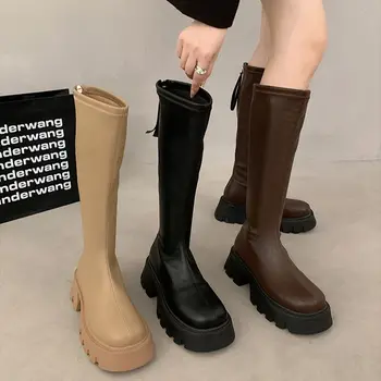 Ботинки на шнуровке Женская обувь Сапоги на платформе-Женщины с круглым носком Сексуальное бедро Высокие каблуки Сексуальная Лолита Сабо 2023 Дамы Лето Элега