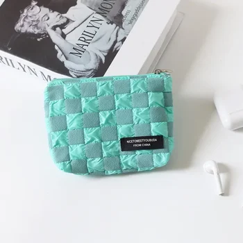 Design Sense Color Contrast Клетчатый кошелек для монет Симпатичный мини-портативный студенческий кошелек для хранения наушников Маленькая сумка