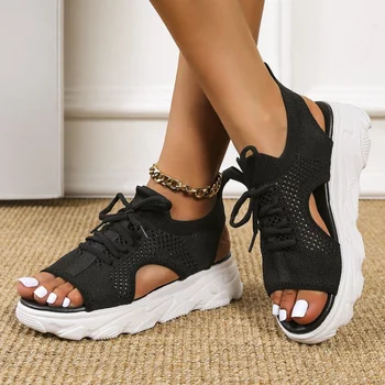 2023 Летняя платформа Летающие плетеные сандалии для женщин Обувь Дышащие кроссовки Повседневные сандалии с открытым носком Сандалии большого размера Sandales