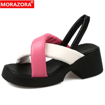 MORAZORA 2023 Новая летняя обувь из натуральной кожи Женщины смешанных цветов Женская повседневная обувь Толстые сандалии на высоком каблуке на платформе