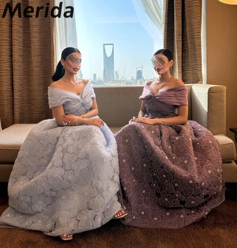 Роскошные вечерние платья с открытыми плечами для выпускного вечера 2023 года Новый дизайн Дубая 3D Цветы Бусины A-Line Платья в пол для торжественных случаев