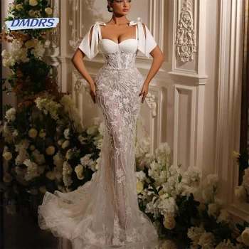 Пляж Возлюбленная Шея Аппликации Свадебное платье Элегантный 3D Цветок Свадебное платье до пола Романтическое Vestidos De Novia