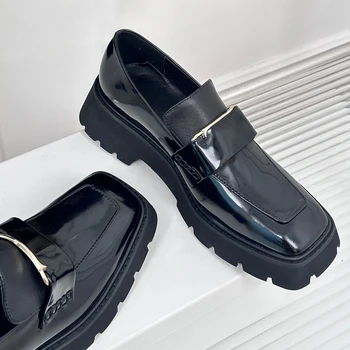 2024 Новая мода Лоферы с квадратным носком Высококачественная кожаная обувь с туфлями с квадратным носком Zapatos Mujer бесплатная доставка