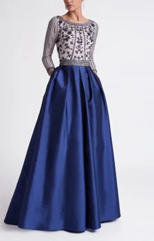 2023 Элегантный совок A-Line Длинные свадебные платья для гостей Платье с пайетками Женщины для свадебной вечеринки Синие платья для матери невесты