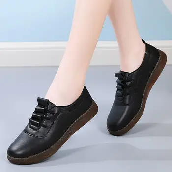 Женская обувь Лоферы на шнуровке с плоским дном Женские новые повседневные ленивые туфли на открытом воздухе Удобная легкая однотонная обувь на плоской подошве 2023