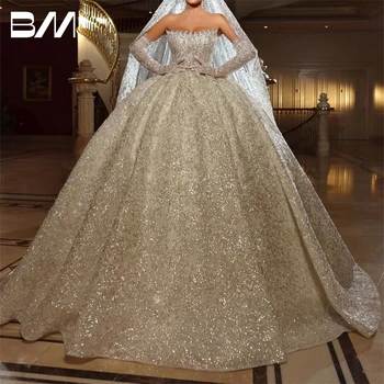 Блестящее бальное платье Свадебное платье с роскошными бусинами и пайетками ручной работы (без перчаток) Платья невесты Сверкающее звездное свадебное платье