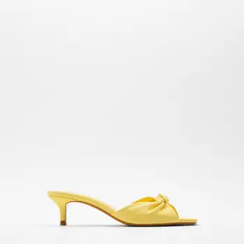 LMCAVASUN женская обувь желтая Бант Высокие каблуки Босоножки из овечьей кожи Босоножки на шпильке с квадратным носком