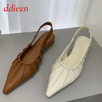 2023 Обувь для женщин Слингбэки Сандалии Мода Слип-он Женская обувь с острым носком Летняя элегантная женская обувь на плоской подошве
