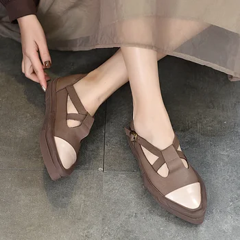  Новая повседневная обувь в стиле ретро Обувь с острым носком 2023 года Роскошная полая пряжка Весенние балетки на плоском каблуке Женская четырехсезонная обувь