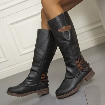  Большой размер Высокие сапоги Женская обувь Модные западные ковбойские сапоги 2023 Европейские и американские ботинки с пряжкой ремня для женщин Botas