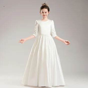 Элегантное платье для девочек-цветов Аппликация для первого причастия Атласная детская свадебная вечеринка А-силуэт принцесса младшая подружка невесты