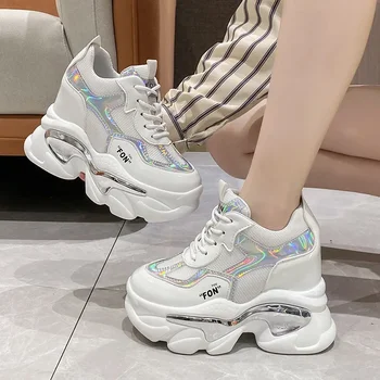 белые массивные кроссовки женская весна осень модная обувь на платформе мода на толстой подошве скрытые каблуки спорт баскетбол женщины 2023