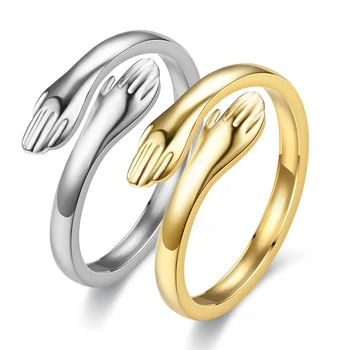 1 шт. 2023 Модные кольца из нержавеющей стали для женщин Кольцо для влюбленных объятий пары Регулируемое круглое кольцо для подростков