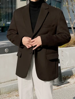 SYUHGFA Корейская уличная шерстяная куртка с лацканами Мужская одежда Свободное пальто 2024 Осенне-зимний утолщающий костюм Шерстяные куртки