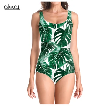 CLOOCL Новейшая мода Зеленые листья 3D Печать Цельный купальник Женщины Плавание Купальник Без рукавов Сексуальный пляжный купальник