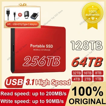 Портативный твердотельный накопитель USB 3.1 Внешний жесткий диск 128 ТБ 64 ТБ 16 ТБ 8 ТБ 4 ТБ 256 ТБ Type-C SSD Мобильный твердотельный диск для настольного ноутбука PS4 Ps5