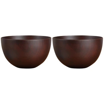 2X деревянные миски в японском стиле, посуда для салатов, лапши, фруктов и злаков, красно-коричневая
