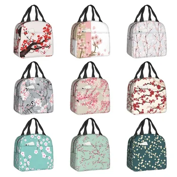 Цветущая сакура в японском стиле утепленная сумка для ланча для женщин Сакура Цветочные цветы Холодильник Термальный ланч Касса Пикник Путешествия