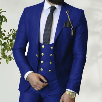 2023 Костюм Homme Итальянский деловой Slim Fit 3 шт. Королевский синий Мужские костюмы Жених Выпускной Смокинги Жених Блейзер для свадьбы