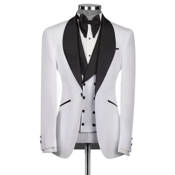 Формальный мужской костюм 3 шт. белый черный пэчворк блейзер жилет брюки мужская одежда комплекты мода большой и высокий свадебный жених платье