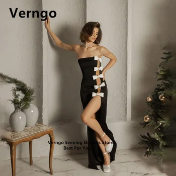 Verngo Черные выпускные платья для женщин Сексуальное вечернее платье с боковым разрезом Вечернее платье без бретелек Вечернее платье до пола