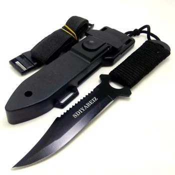 Тактический нож Военная самооборона Прямой нож Открытый инструмент EDC Ножи для выживания Карманный нож для кемпинга + Пластиковая оболочка из АБС-пластика