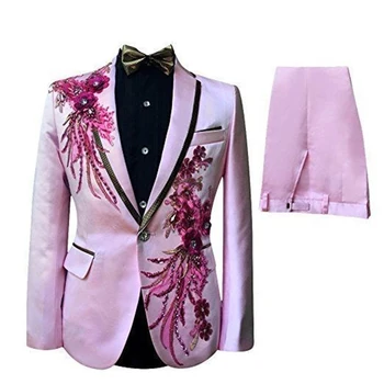 Великолепный дизайн Розовый костюм Мужчины Официальная вечеринка Бизнес Slim Fit Блейзер Свадьба Жених Смокинг 2 шт. Куртка Жилет Брюки Костюм Homme