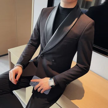 2023 Новый двубортный формальный мужской пиджак Изготовленный на заказ облегающий свадебный жених Блейзер Курение Верхняя одежда Пальто Traje Hombre