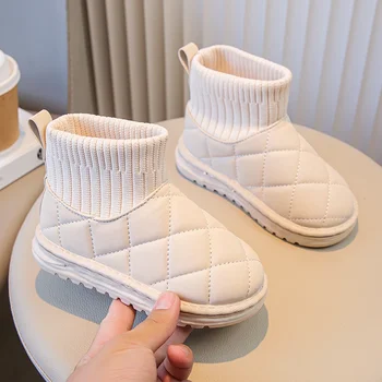Детские носки Зимние сапоги Корейский стиль Короткие сапоги для девочек Детские милые шитья 2023 Зима Новая теплая хлопковая обувь для мальчиков унисекс PU