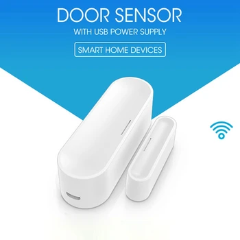 Tuya Smart Door Window Sensor Пластиковый датчик дверного окна Wi-Fi Smart Home Беспроводные дверные датчики USB Открытие/закрытие APP Дистанционная сигнализация