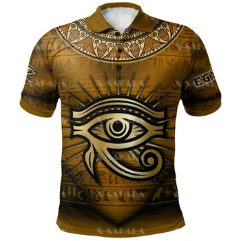 Африка Древнеегипетский узор Изготовленная на заказ рубашка-поло с 3D-принтом Мужская воротник с коротким рукавом StreetWear Повседневная верхняя новая летняя одежда