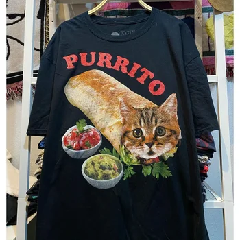 Хлопок Европа и Соединенные Штаты Уличный стиль Мексиканский Cat Roll Западное побережье Футболка для пар Y2k Топ Кавайная одежда Лето