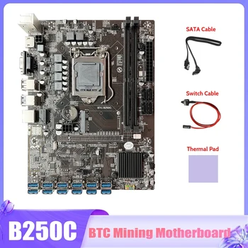 B250C Материнская плата для майнинга BTC + кабель SATA + кабель переключателя + термопрокладка 12X слот PCIE для графического процессора USB3.0 LGA1151 материнская плата майнера