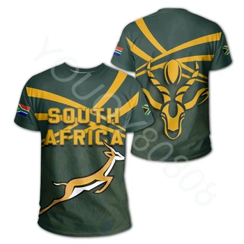 Футболка африканской зоны Мужская футболка с летним принтом в этническом племенном стиле Южноафриканский спрингбок - футболка с круглым вырезом для фанатов регби