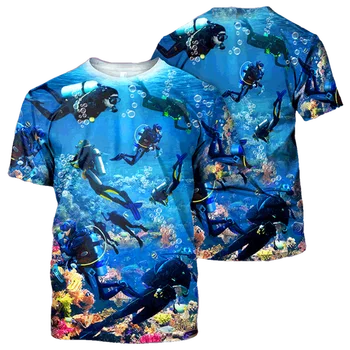 Унисекс Дайвинг Океан Футболка 3D Подводное плавание Спортсмен Графические футболки для мужчин Экстремальный спорт Футболка Мода Топы с коротким рукавом