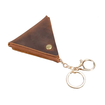  кожаный кошелек для монет с кольцом для ключей простой треугольный держатель для монет ручной работы практичная маленькая сумка из воловьей кожи