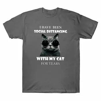 Я годами соблюдал социальную дистанцию со своей кошкой Винтажная смешная мужская футболка с длинными рукавами