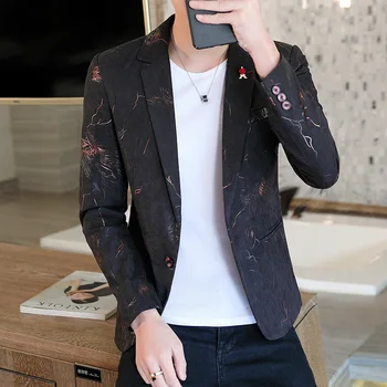 HOO 2023 Мужская позолота Приталенный пиджак с принтом Молодежная осенняя мода и красивый блейзер