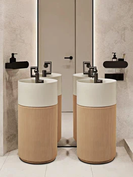 цилиндрический вертикальный умывальник для ванной комнаты персонализированный художественный пьедестал раковина встроенная раковина для пола