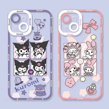 Aoger Sanrio Hello Kitty kuromi Melody Чехол для телефона Apple iPhone 14 12 13 11 Pro Max Mini Funda Жидкий прозрачный чехол